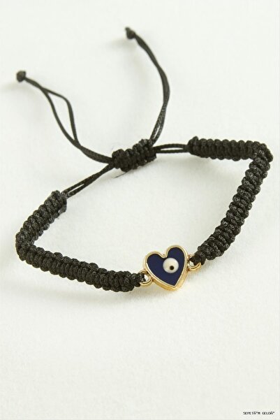 ZERO LAND Spt-Gld Heart Macrame Rope (234448) Bracelet Black