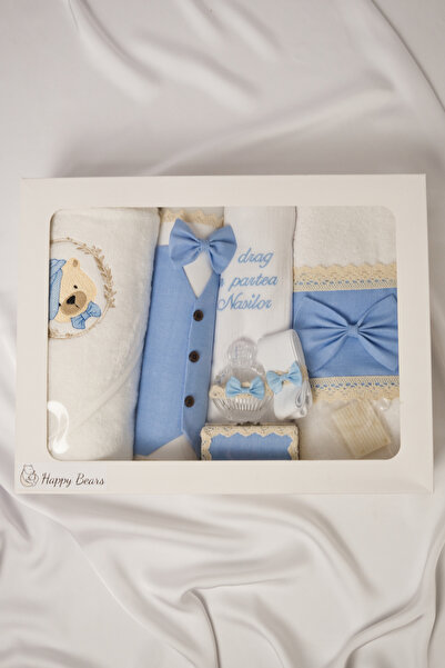 Happy Bears Trusou botez de vara pentru baieti, 8 piese, “Ursulet cu palarie”...