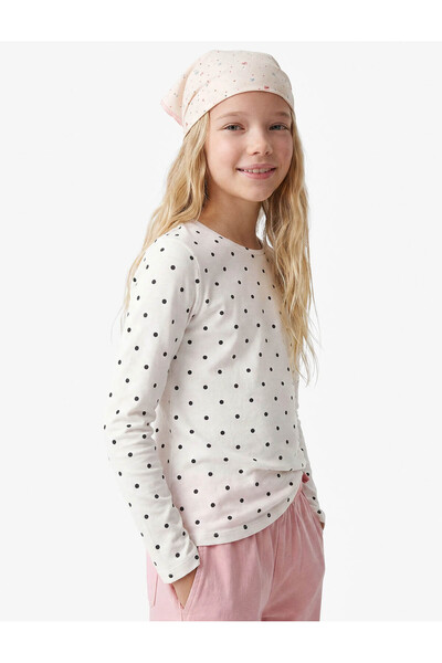 Koton Cotton Long Sleeve Crew Neck Polka Dot T-Shirt