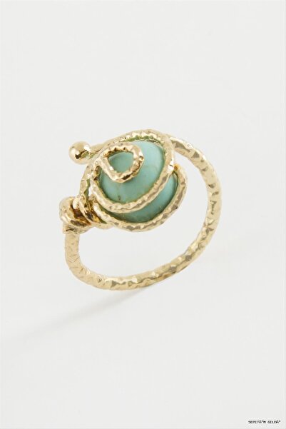 ZERO LAND Spt-Gld Flower Turquoise Stone Metal (233521) Ring Yellow