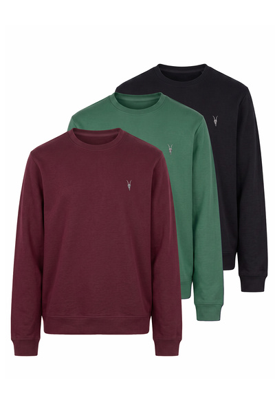 MAXIMILLIAN Men's 3-Pack Cotton Basic Crew Neck Long Sleeve Sweatshirt Claret...