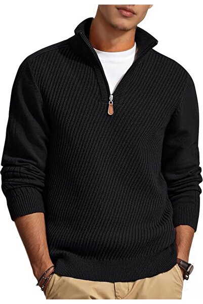 Runcati Rounkati men's knitted fabric lightweight quarter zip slim fit long s...