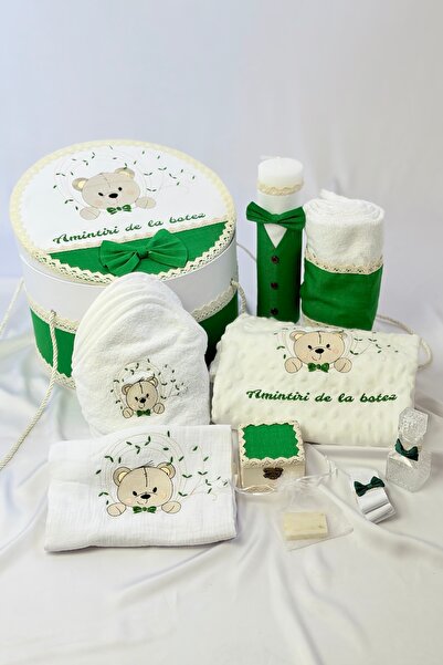 Happy Bears Trusou botez pentru baieti, 10 piese, “Ursulet fericit”, bumbac, ...