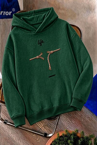 Oksit Sw Life Design Minimalist Illustration Printed Unisex Hooded Sweatshirt...