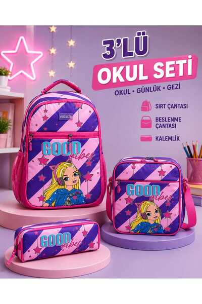 a v d a Good Vibes 3’lü Kız Çocuk İlkokul Çanta Seti - Sırt Çantası Beslenme ...