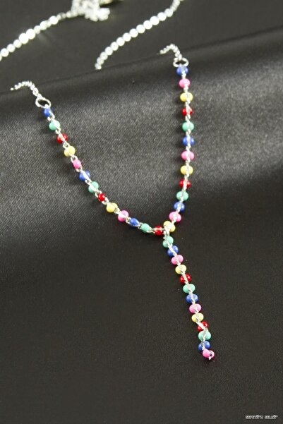 ZERO LAND Spt-Gld Enamel Beaded Y Necklace (11126) Silver Color