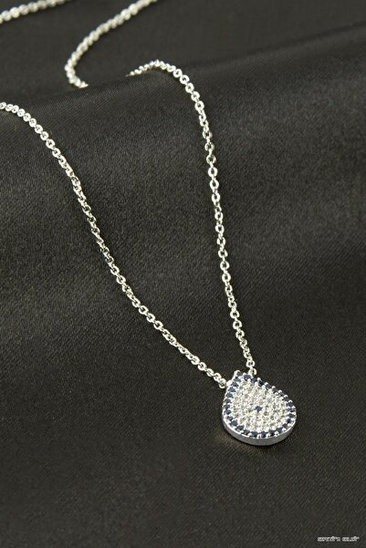 ZERO LAND Spt-Gld Oval Evil Eye Zircon Stone Necklace (10948) Silver Color
