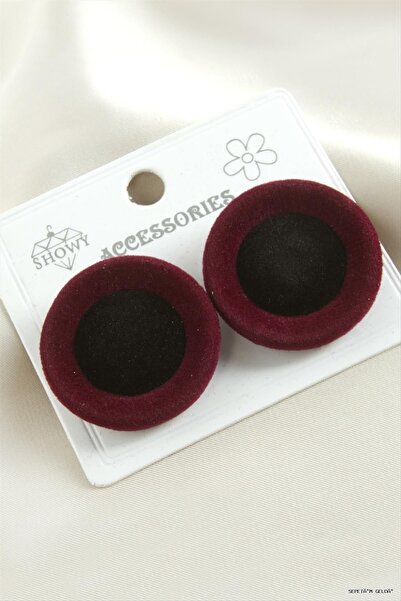 ZERO LAND Spt-Gld Button Suede Fabric (225016) Earrings Burgundy