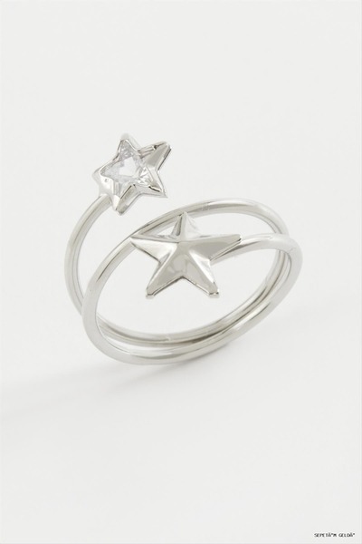 ZERO LAND Spt-Gld Heart Star Zircon Stone Ring (230656) Silver Color