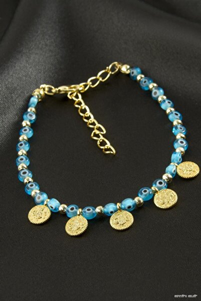 ZERO LAND Spt-Gld Evil Eye Beaded (225714) Bracelet Blue