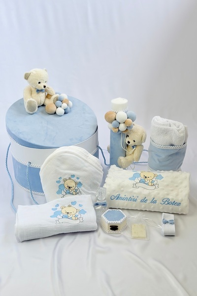 Happy Bears Trusou botez pentru baieti, 10 piese, “Ursulet cu baloane”, bumba...