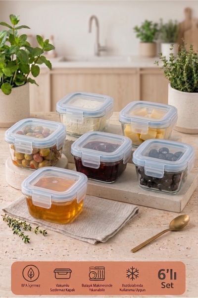 Amentes 6-Piece Glass Breakfast Set with Locking Lids (160 ml) – Leak-Proof V...