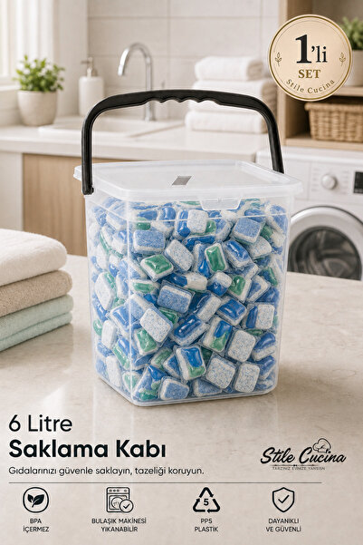 Stile Cucina Mega Size Square Handle Detergent Storage Box 6 Liters - Transpa...