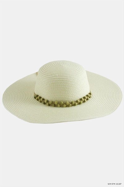 ZERO LAND Spt-Gld Beaded Knitted Straw (235806) Hat Beige