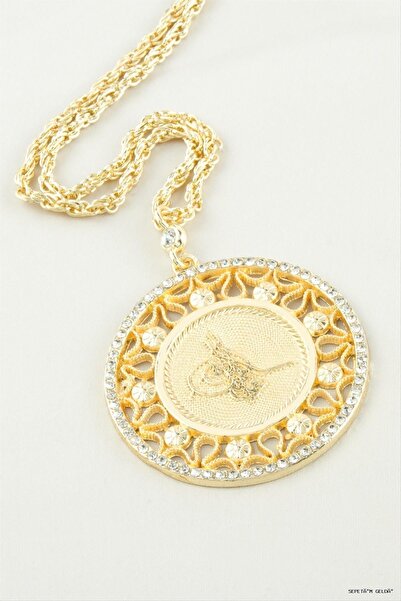 ZERO LAND Spt-Gld Tuğra Stone-Encrusted Pendant (00544) Yellow