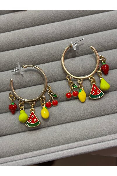 MODA Women's Gold Color Fruit Figured Hoop Earrings with Colorful Enamel Stra...