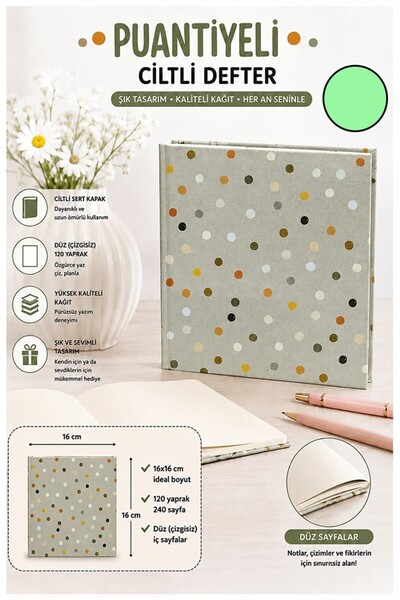 Artlantis Polka Dot Square Notepad 16X16Cm 1 Piece Lizz Hard Cover 120 Sheets...