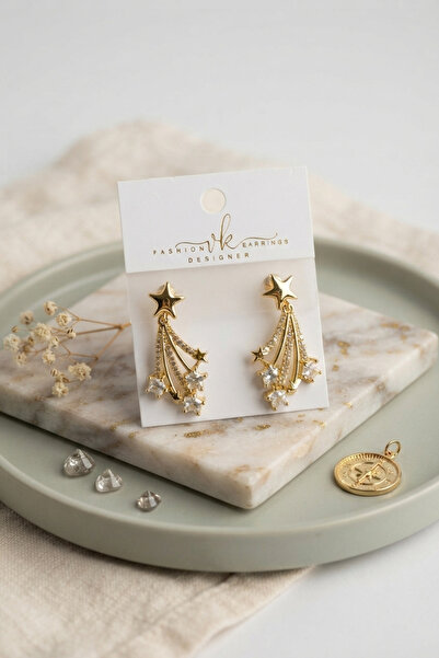 Mega Bazaar Gold Color Zircon Stone Halley Model Brass Women's Earrings