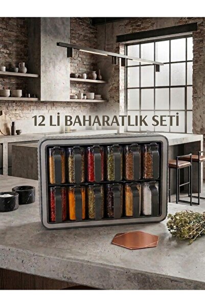 Genel Markalar 12'li Şeffaf Kulplu Baharatlık Seti Delmesiz Yapışkanlı Duvar ...