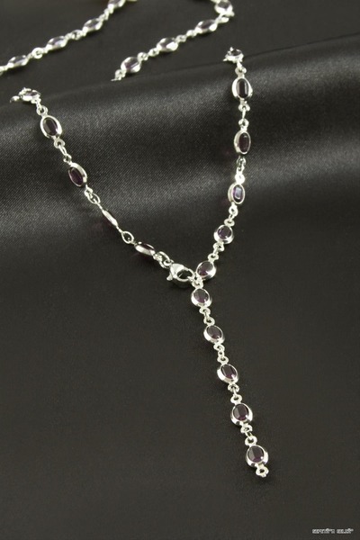 ZERO LAND Spt-Gld Oval Zircon Stone Steel Y (03404) Necklace Purple