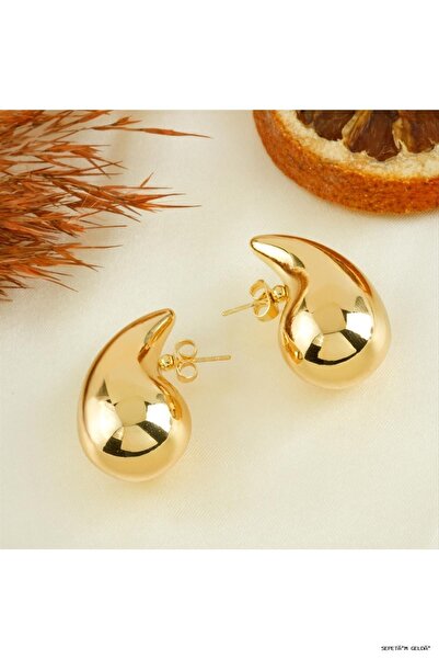 ZERO LAND Spt-Gld Hande Erçel Metal Curved Water Drop Earrings 2 (01301) cm Y...