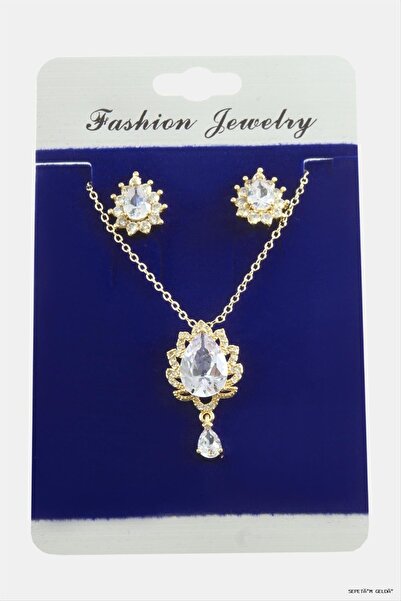 ZERO LAND Spt-Gld Oval Zircon Stone Set Necklace (03803) Silver Color