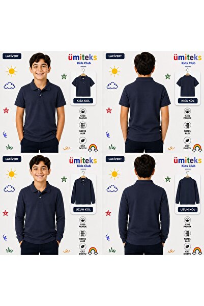 ümitteks iş ve okul kıyafetleri Unisex Children's Polo Collar T-Shirt 100% Co...