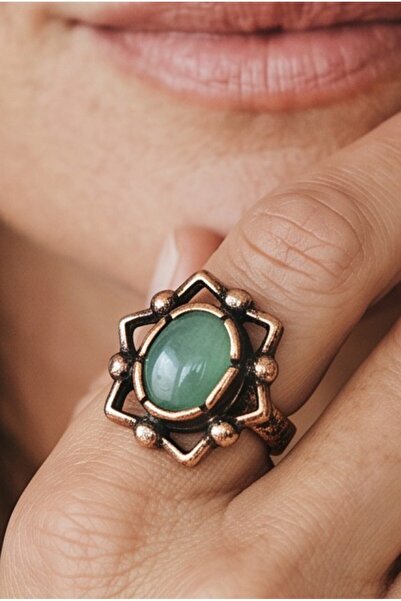 NBS Beautiful Naturel Stones Women's Pure Copper Aventurine Stone Ring Adjust...