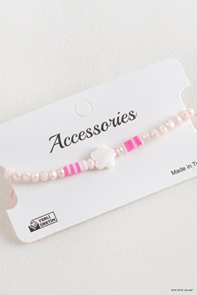 ZERO LAND Spt-Gld Flower Crystal Macrame Rope (02953) Bracelet Pink