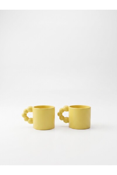 seda seramik Handmade Bubble Handle Matte Yellow Ceramic Cup Set (2 Pieces) -...