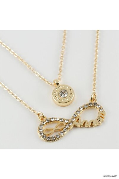 ZERO LAND Spt-Gld New Season Double Necklace with Mom Written (01010) Yellow ...