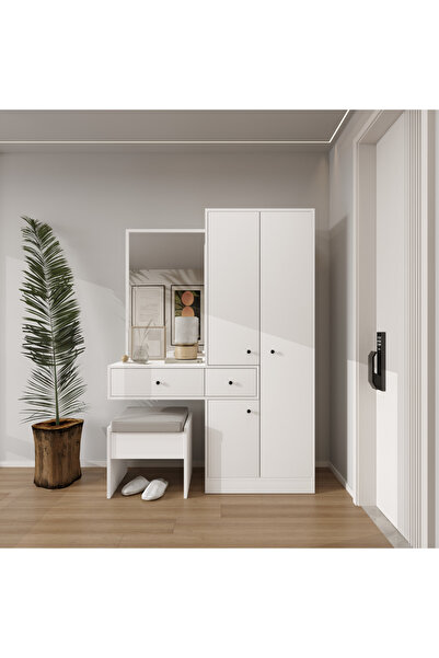 klubeconcept Mira Aynalı Makyaj Masası ve Çok Amaçlı Dolap Takımı Çekmeceli Ş...