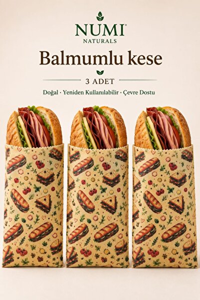 NUMI Naturals Balmumlu Sandviç Keseleri – Yeniden Kullanılabilir, Doğal Kumaş...
