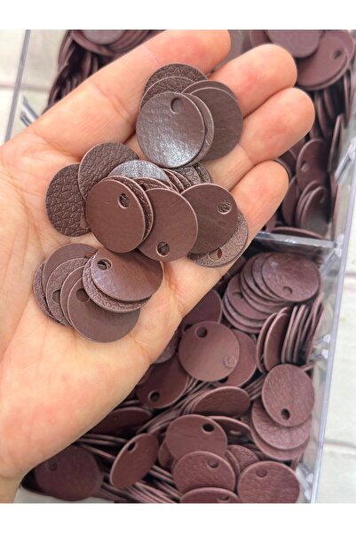 20 mm (2 cm) Çift Taraflı Suni Deri Pul, Çanta Hobi Pulu 25 gr (ort. 65 Adet) Kahverengi