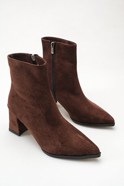 meyra'nın ayakkabıları Women's Pointed Toe Heeled Boots Brown Suede