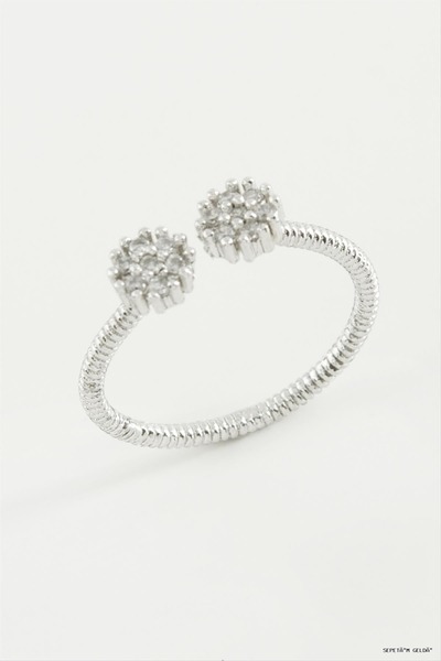 ZERO LAND Spt-Gld Flower Zircon Stone Ring (03058) Silver Color