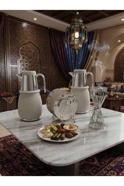 Generic Brand طقم ضيافة فاخر مكون من طقم ترامس شاي وقهوة مع أطباق تقديم ومبخر...