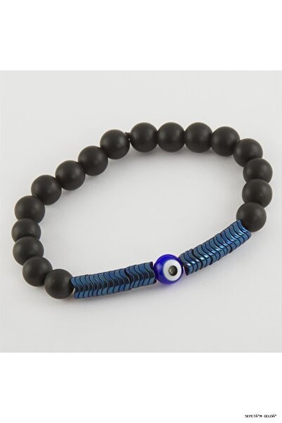 ZERO LAND Spt-Gld Onix-Hematite Natural Stone (01115) Bracelet Navy Blue