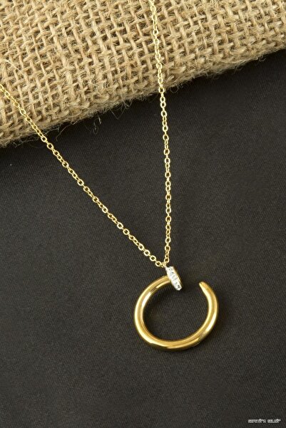 ZERO LAND Spt-Gld Nail Zircon Stone Luxury Steel (00810) Necklace Yellow