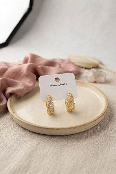Mega Bazaar Gold Color Zircon Stone Drop Hoop Model Women's Earrings