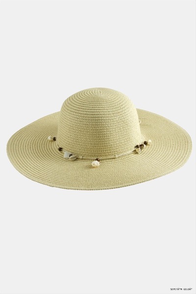ZERO LAND Spt-Gld Beaded Straw (235829) Hat Beige