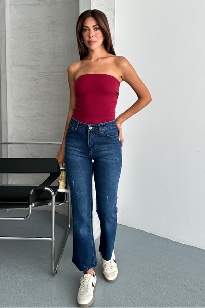 macharel jeans Women's Cut-Off Hem Distressed Jean Trousers