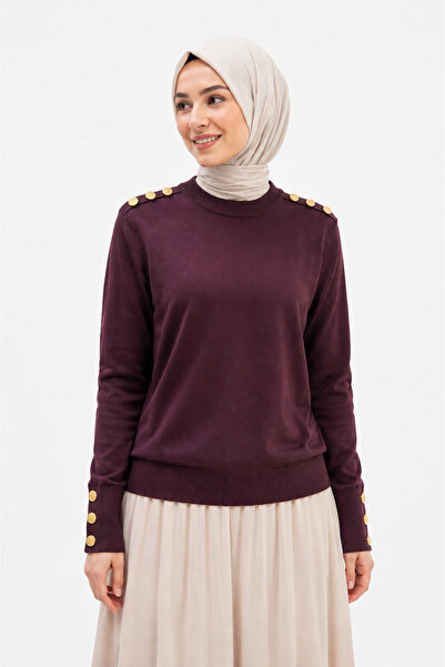 Nuss Button Detailed Sweater Ns-27K203 Claret Red