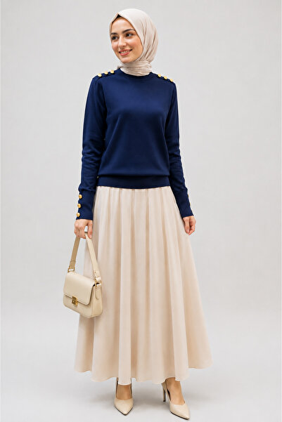 Nuss Button Detailed Sweater Ns-27K203 Navy Blue