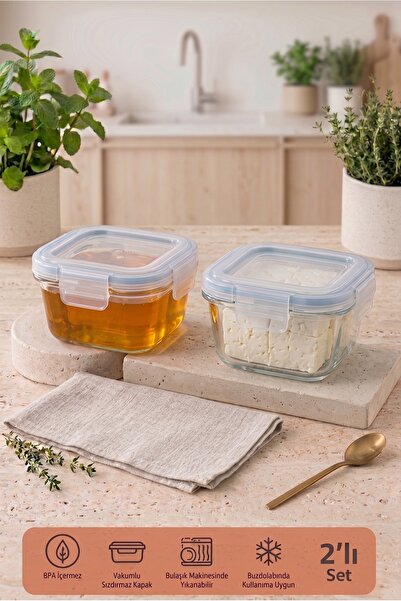 Amentes 2-Piece Glass Breakfast Set with Locking Lid (160 ml) – Leak-Proof Va...