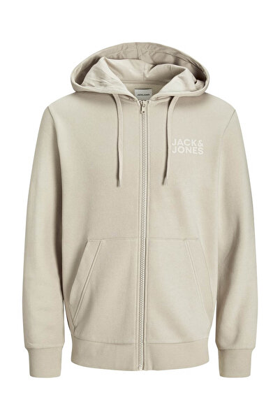 Jack & Jones Jjecorp Logo Sweat Zıp Hood Noos Bej Erkek Sweatshirt 12265177
