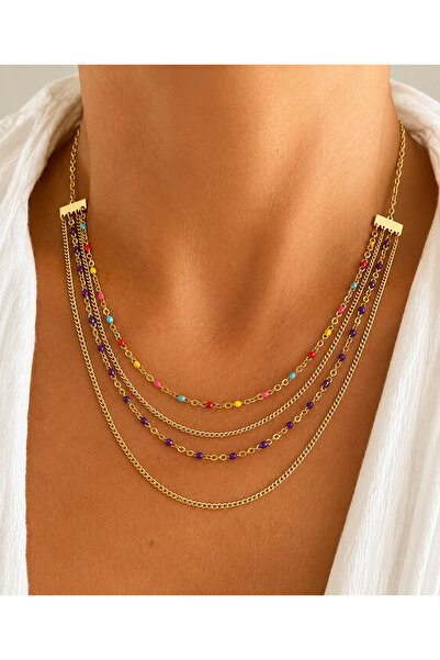 tones official Anti-Tarnish Steel Colorful 4 Row Necklace