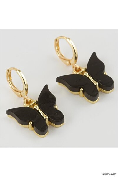 ZERO LAND Spt-Gld Figured Polyester (05217) Earrings Black