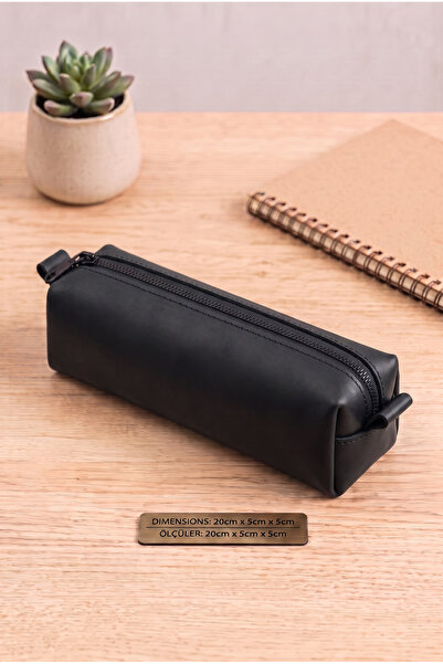 BeeBlack 100% Genuine Leather Pen Holder-Pencil Case Minimal-Wide Iron Zipper...