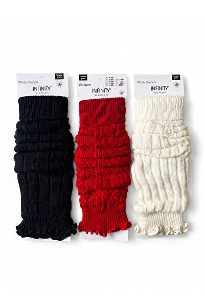 Hakan Collezione Set de 3 șosete lungi pentru femei, negre, roșii și crem, gr...